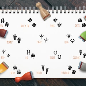 14 mini carimbos de borracha PEGADAS DE ANIMAIS Ø 12 mm / 0,47 polegadas