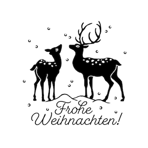 Rubber stamp FROHE WEIHNACHTEN with deers / 40 mm / 1.57 inches