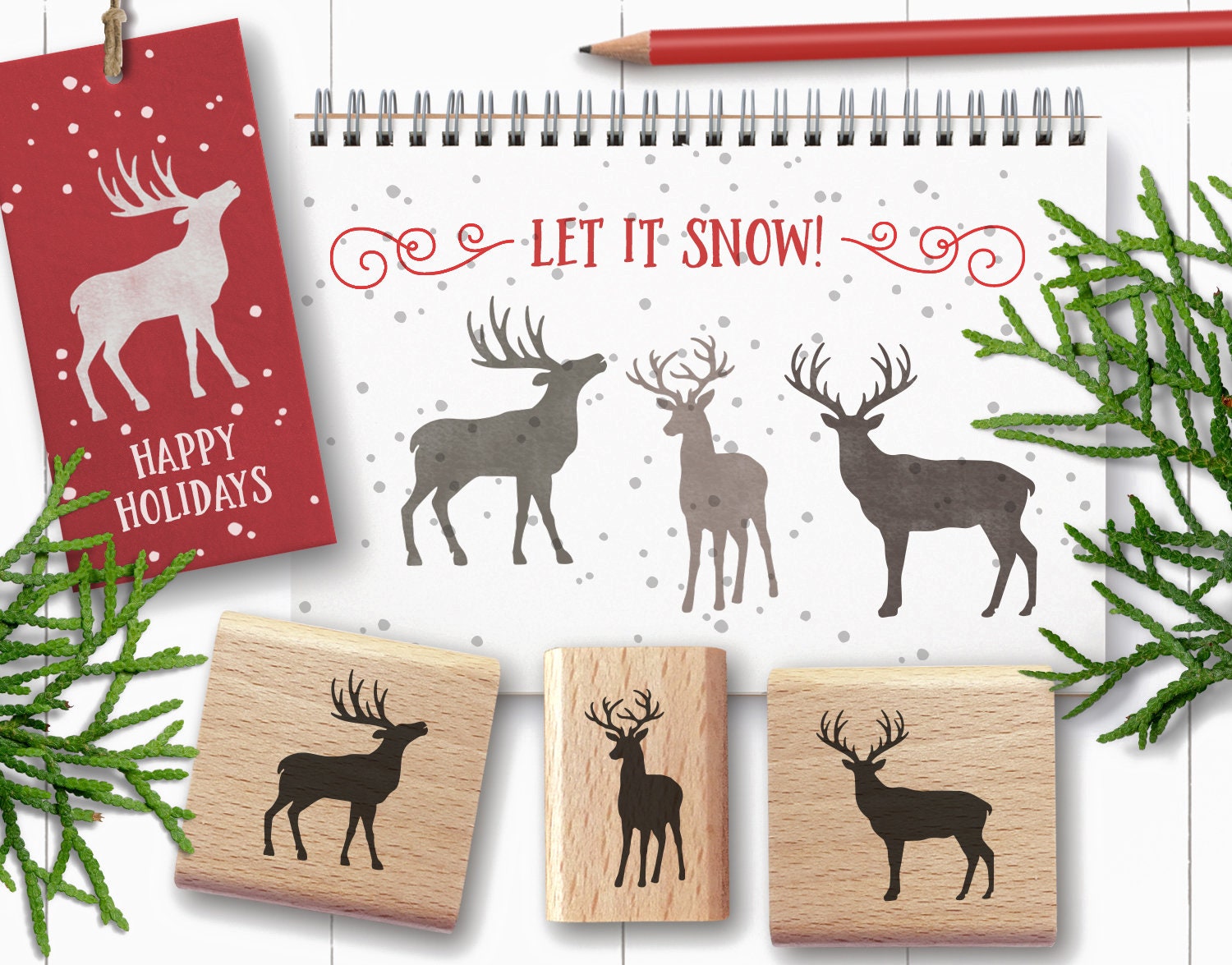Flying Reindeer Rubber Stamp - 2" X 2" Wood Mount With Foam Cushion - View #6