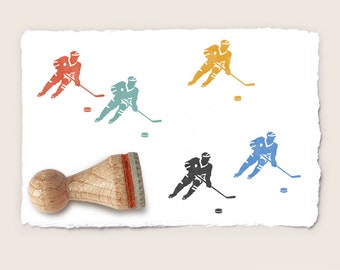 Mini rubber stamp ICE HOCKEY PLAYER Ø 15 mm / 0.59 inches