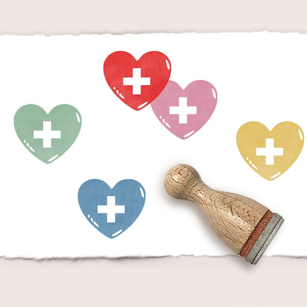 Mini rubber stamp SWISS HEART Ø 12 mm / 0.47 inch