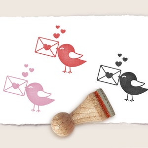 Ministempel Mini-Stempel VOGEL MIT LIEBESBRIEF Ø 15 mm