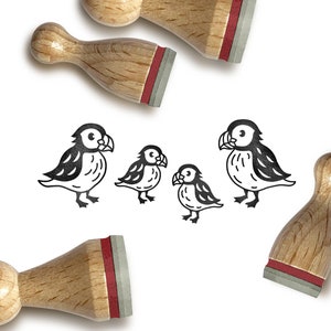 Ministempel-Set PAPAGEIENTAUCHER-FAMILIE Ø 10 + 15 mm / 4 Stempel