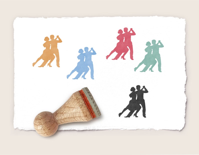 Mini rubber stamp DANCING COUPLE Ø 15 mm / 0.59 inch image 1