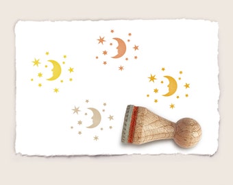 Mini rubber stamp MOON AND STARS Ø 15 mm / 0.59 inch