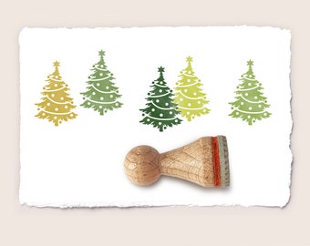 Mini rubber stamp DECORATED CHRISTMAS TREE Ø 15 mm / 0.59 inch