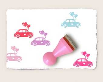 Mini rubber stamp CAR WITH BALLOONS Ø 15 mm / 0.59 inches