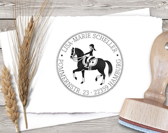 Return address stamp HORSEBACK RIDING Ø 40 mm / 1.57 inches