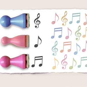 3 mini rubber stamps MUSICAL NOTES / set of three / ∅ 12 + 15 mm / 0.47 + 0.59 inches