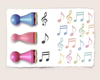 3 mini rubber stamps MUSICAL NOTES / set of three / ∅ 12 + 15 mm / 0.47 + 0.59 inches