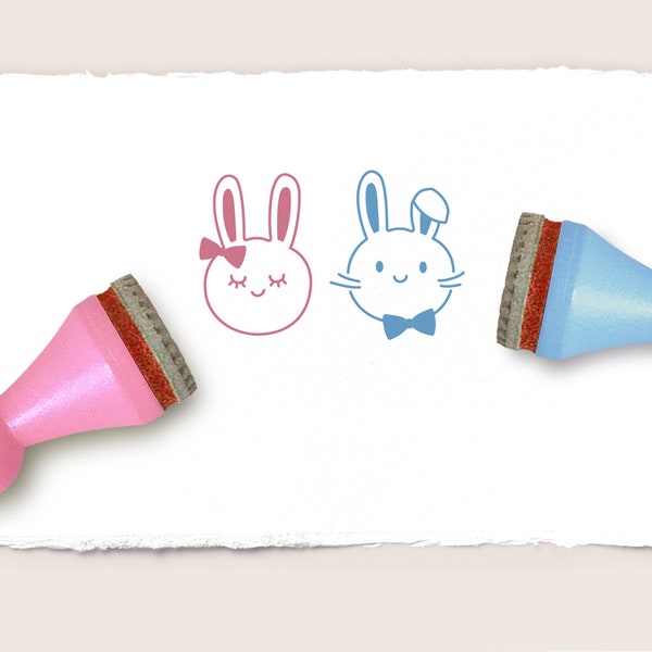 2 mini rubber stamps MR & MRS RABBIT / set of two / ∅ 15 mm / 0.59 inches