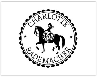 Personalized rubber stamp HORSEBACK RIDING ∅ 30 mm / 1.18 inch