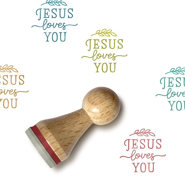 Mini rubber stamp JESUS LOVES YOU Ø 15 mm / 0.59 inches