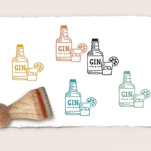Mini rubberen stempel GIN FLES + GLAS Ø 15 mm / 0,59 inch