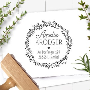 Gepersonaliseerde stempel voor retouradres KRUIDENKRANS | 45 x 45 mm