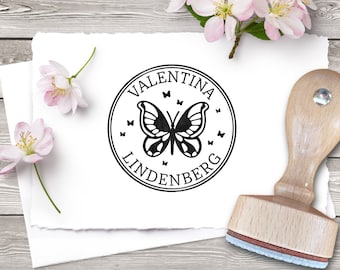 Personalized rubber stamp BUTTERFLY ∅ 30 mm / 1.18 inch