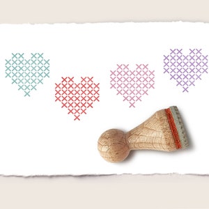 Mini rubber stamp CROSS STITCH HEART Ø 15 mm / 0.59 inch