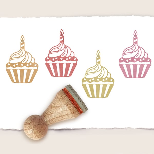 Mini rubber stamp CUPCAKE WITH CANDLE Ø 15 mm / 0.59 inch