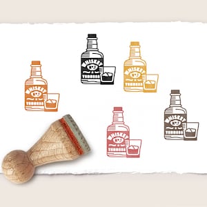 Mini rubberen stempel WHISKYFLES + GLAS Ø 15 mm