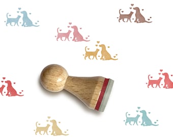 Mini rubber stamp CAT AND DOG Ø 15 mm / 0.59 inches