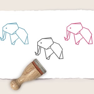 Mini sello de caucho ELEFANTE ORIGAMI Ø 12 mm / 0,47 pulgadas