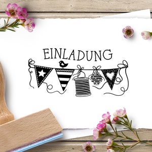 Rubber stamp EINLADUNG with bunting 60 mm / 2.36 inches