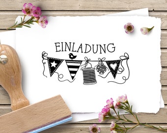 Rubber stamp EINLADUNG with bunting 60 mm / 2.36 inches