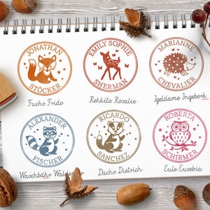 Personalized rubber stamp FOREST ANIMALS ∅ 30 mm