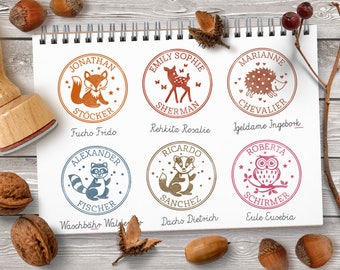 Personalized rubber stamp FOREST ANIMALS ∅ 30 mm