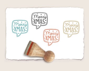 Mini rubber stamp MERRY XMAS BUBBLE Ø 15 mm / 0.59 inch