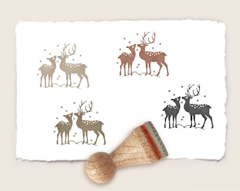 Mini rubber stamp DEER COUPLE Ø 15 mm / 0.59 inch