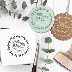 Rubber stamp GESEGNETE WEIHNACHTEN with text field ∅ 40 mm