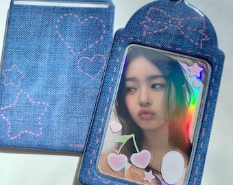 Denim Photocard Holder Keychain, Cute Student ID Holder, Cute Kpop GIFT , Photocard Accessories, Kpop Keychain, Jean Kpop Photocard Holder