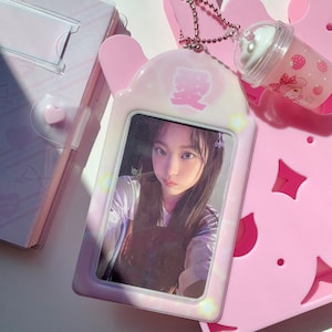 cute pink photocard holder, KPOP Photocard Holder Keychain, Cute Student ID Holder, Cute Kpop GIFT , Photocard Accessories, Kpop Keychain