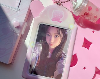 cute pink photocard holder, KPOP Photocard Holder Keychain, Cute Student ID Holder, Cute Kpop GIFT , Photocard Accessories, Kpop Keychain