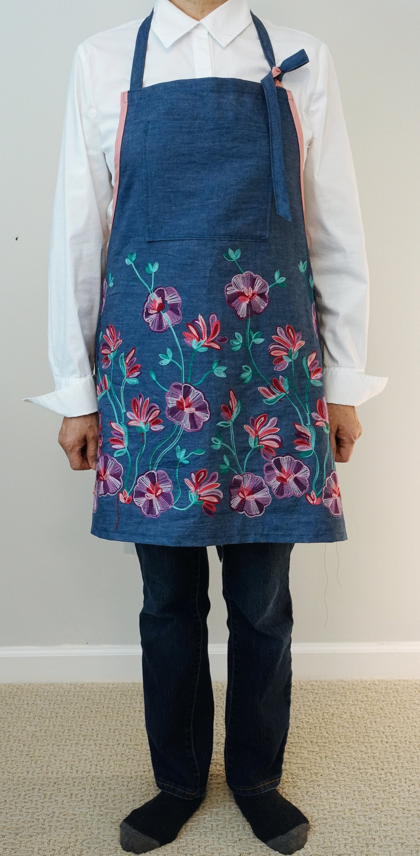 Embroidery Apron Flower Apron Denim Apron Woman's Apron Etsy