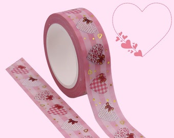Pink Country Heart Washi Tape With Gold Foil - Valentine's Day - Love And Romance - Cute And Charming With Bows, Plaid And Polka Dots