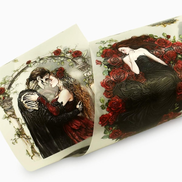 Cinta Washi Corazón de Hechicero PET, Romance Gótico, San Valentín Oscuro, Amor, Tinta Cristal, Scrapbooking, Diseño Original, ¡Extra Ancha, Extra Larga!