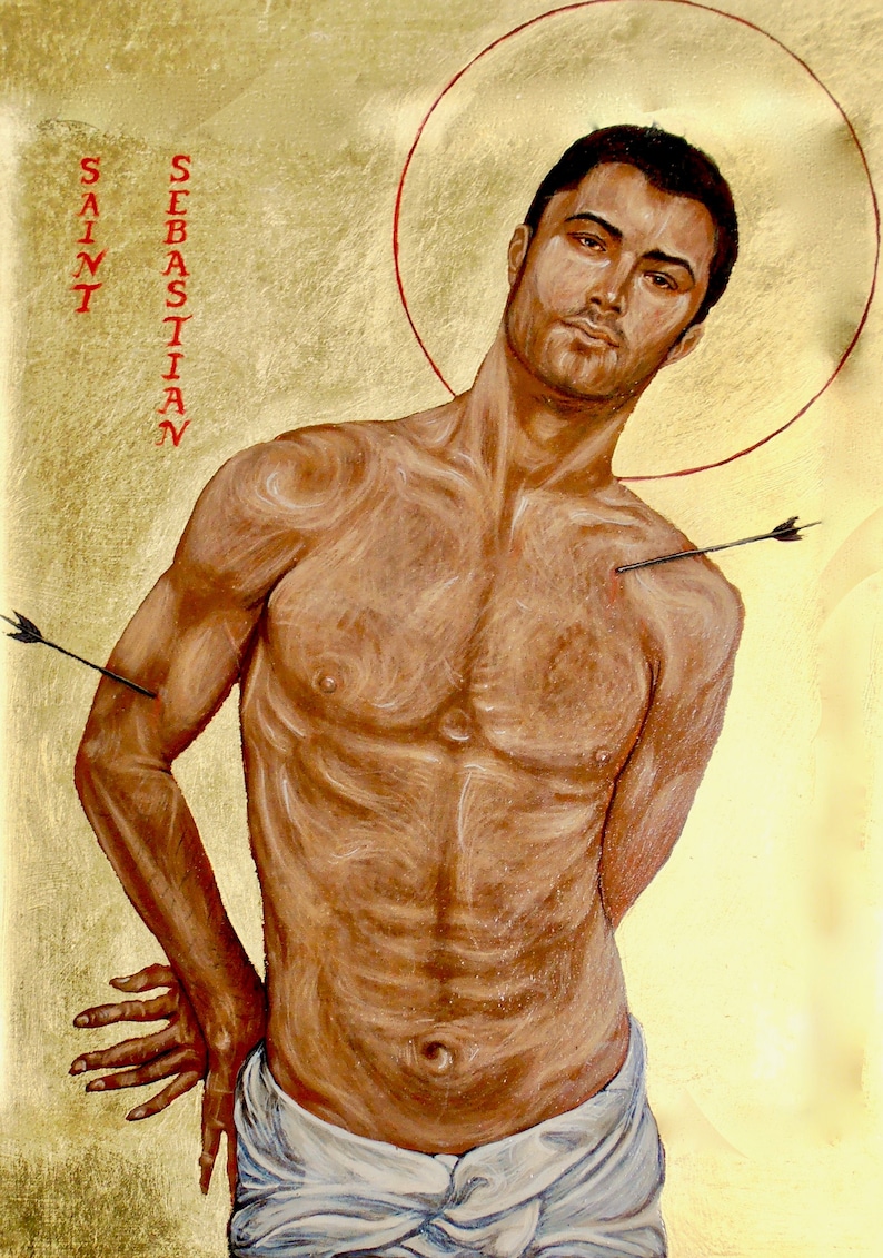 Saint Sebastian religious icon. Digital print gilded with real Etsy
