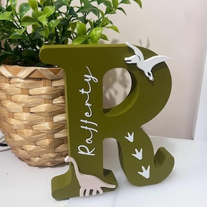 Personalised dinosaur letter, initial name dinosaur, dinosaur bedroom decor, dinosaur children gift, wooden dinosaur