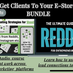 May include: A digital marketing bundle for Shopify stores, featuring a 10-video/10-audio course on strategies that work across all digital marketing platforms, and a guide to using Reddit for lead generation. The bundle includes 128 mockups.