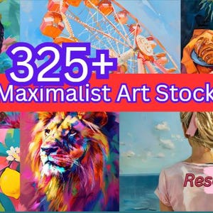Stock d'images, art numérique maximalisme/Réseaux sociaux/Imprimable/Art mural/Couleurs vives/Stock de cartes/Instagram/TikTok/MRR/PLR/Revenu passif/JPG