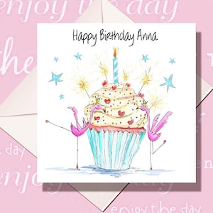 Carte d'anniversaire personnalisée flamant rose, anniversaire flamant rose, carte flamant rose, carte Cupcake