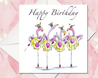 Birthday card, Flamingo Card, Flamingo Birthday, Flamingo Birthday Card, Cute card, card for her, Bird card, Funny Card