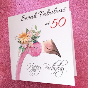 50e carte - 50e carte d'anniversaire - 50e carte flamant rose - 50e carte d'anniversaire pour femme - 50e carte - carte de tout âge - carte de 50e anniversaire