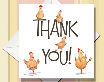 Thank you cards, Thank you friend card, Thank You Cards,  single or 3 pack, Chicken Thank you cards