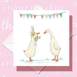 Carte de Pâques, carte de Pâques de canard de coureur, joyeuses Pâques, carte de Pâques de canard