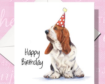 Basset Hound Birthday card - Basset Hound Card - Basset Dog Card - Dog Birthday card - Cute Basset Hound