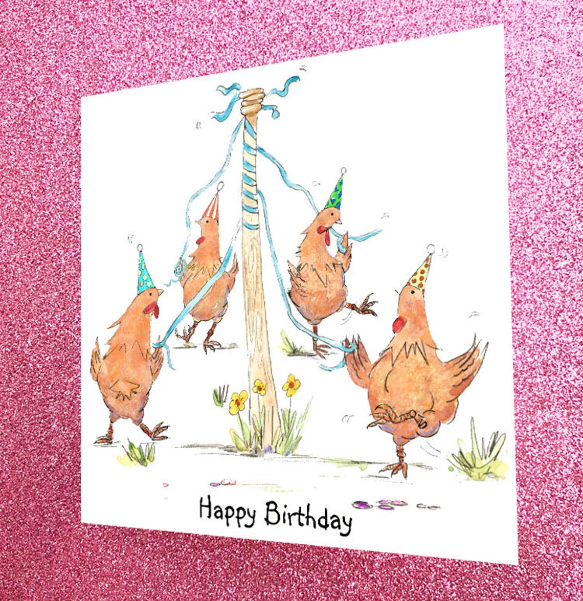 Funny Chicken Birthday Card, Maypole Dancing Chucks - Etsy