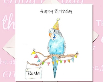 Blue Budgie Birthday Card – Pun Greeting Card